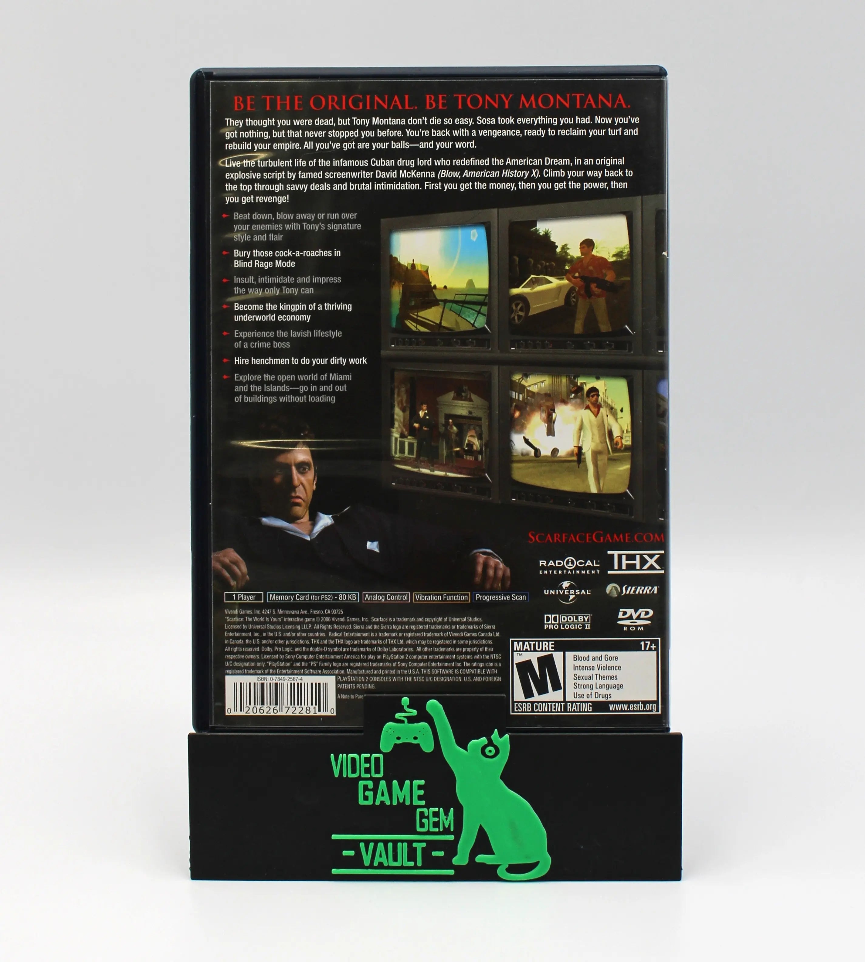 For sale online is an NTSC-U black label game Scarface The World Is Yours on the Sony PS2, PlayStation 2. CIB. See picture of back cover.